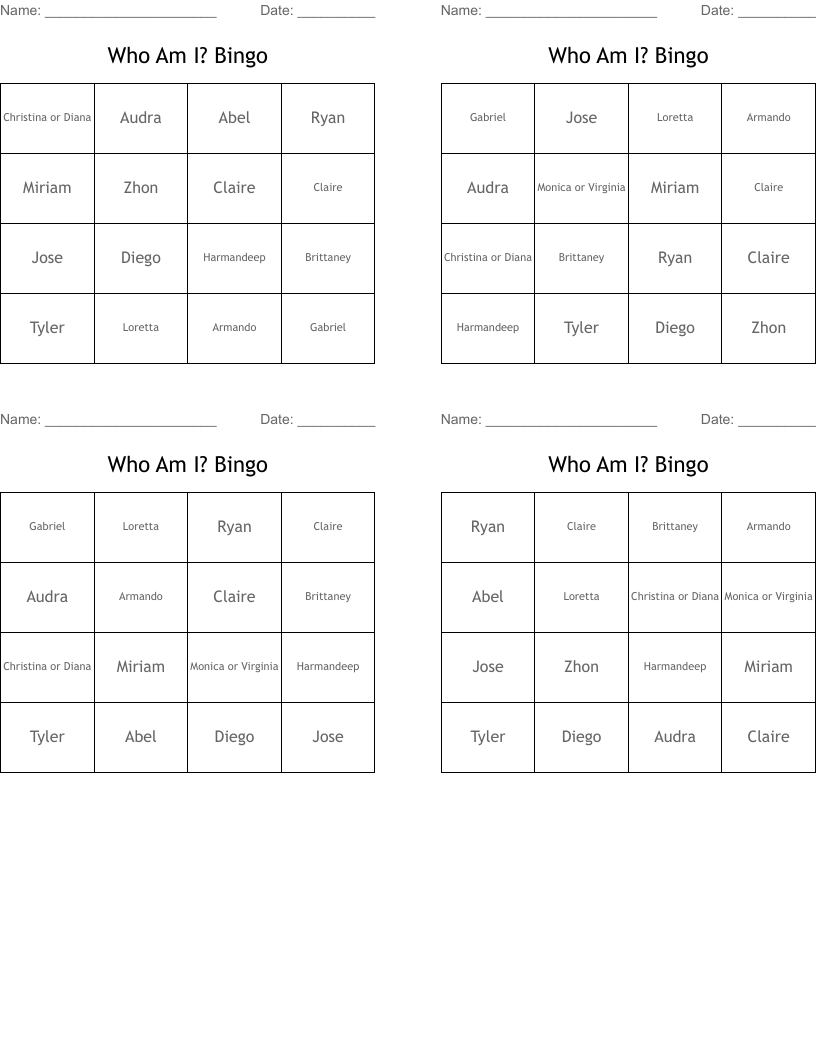 Who Am I? Bingo
