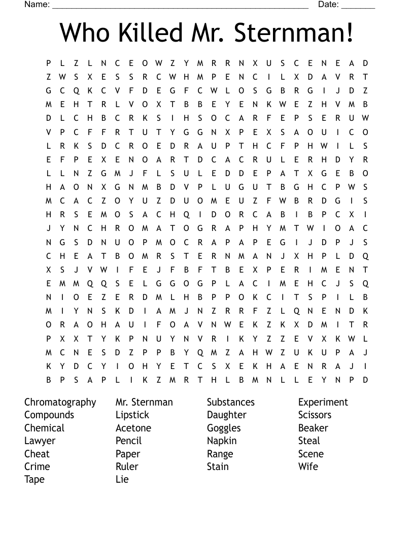 Who Killed Mr. Sternman! Word Search