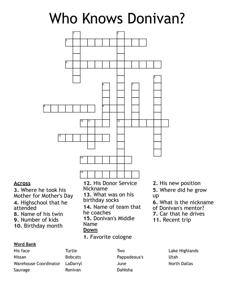 Who Knows Donivan? Crossword