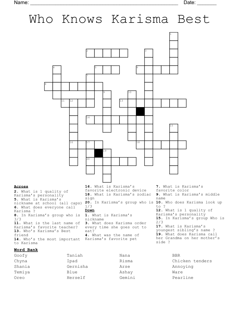 Who Knows Karisma Best  Crossword