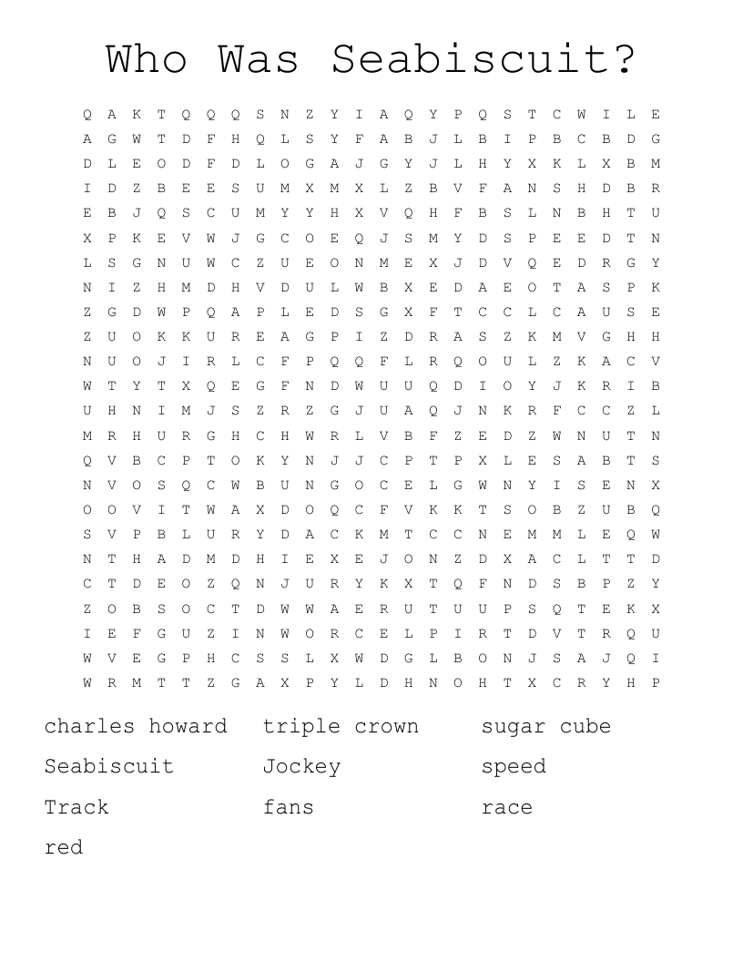 Who Was Seabiscuit?  Word Search