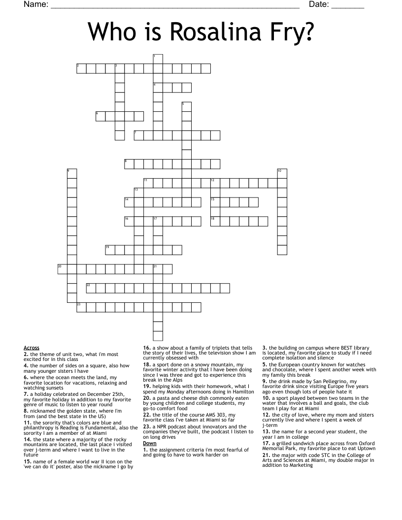 Who is Rosalina Fry? Crossword