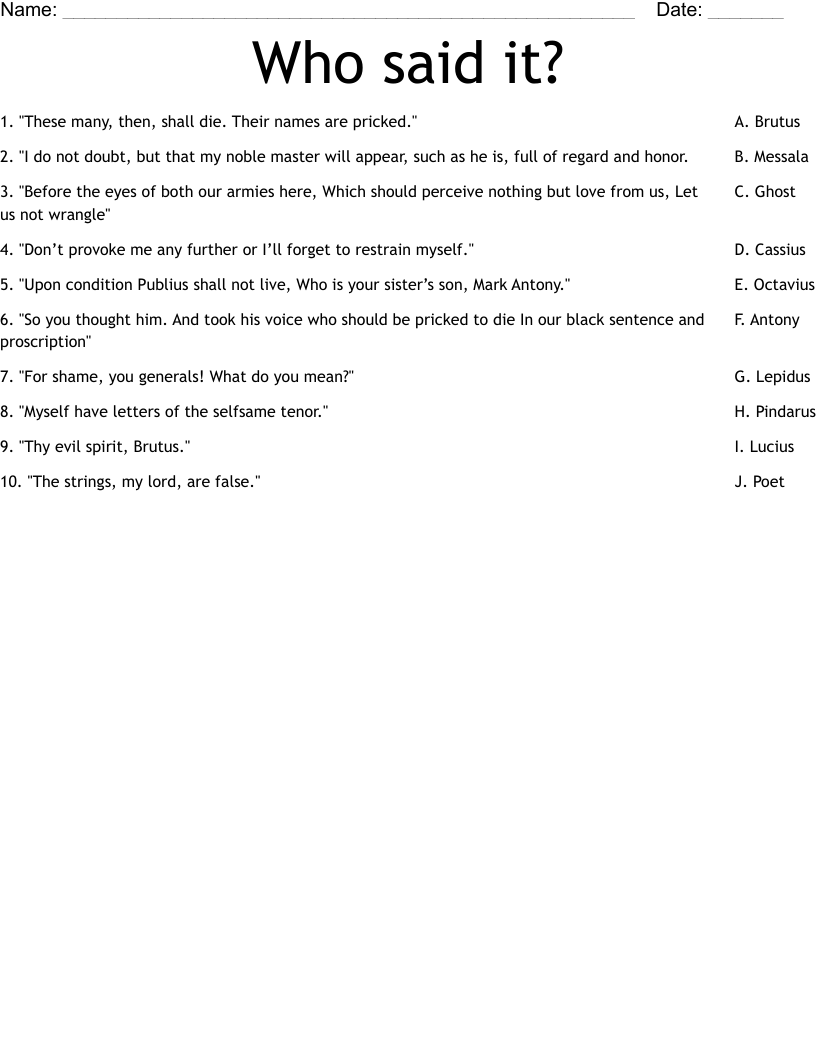 Who said it? Worksheet WordMint