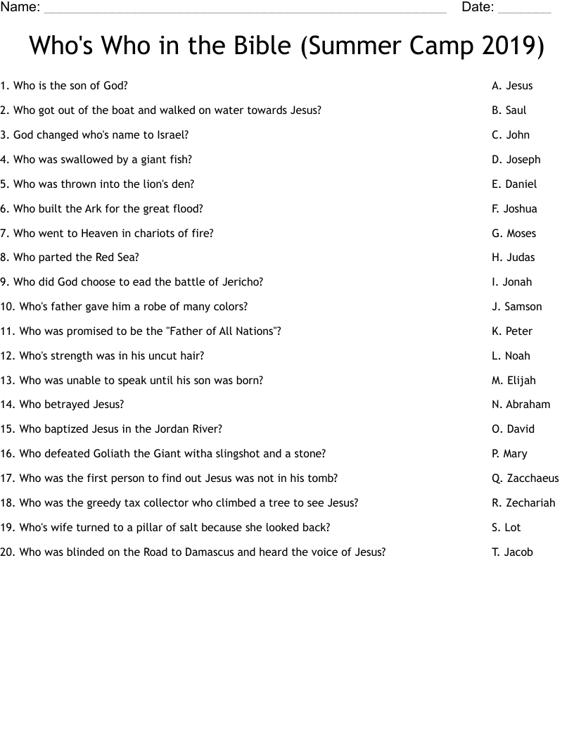 who-s-who-in-the-bible-summer-camp-2019-worksheet-wordmint for Free Printable Bible Questions And Answers Who's Who in the Bible (Summer Camp 2019) Worksheet - WordMint for Free Printable Bible Questions And Answers