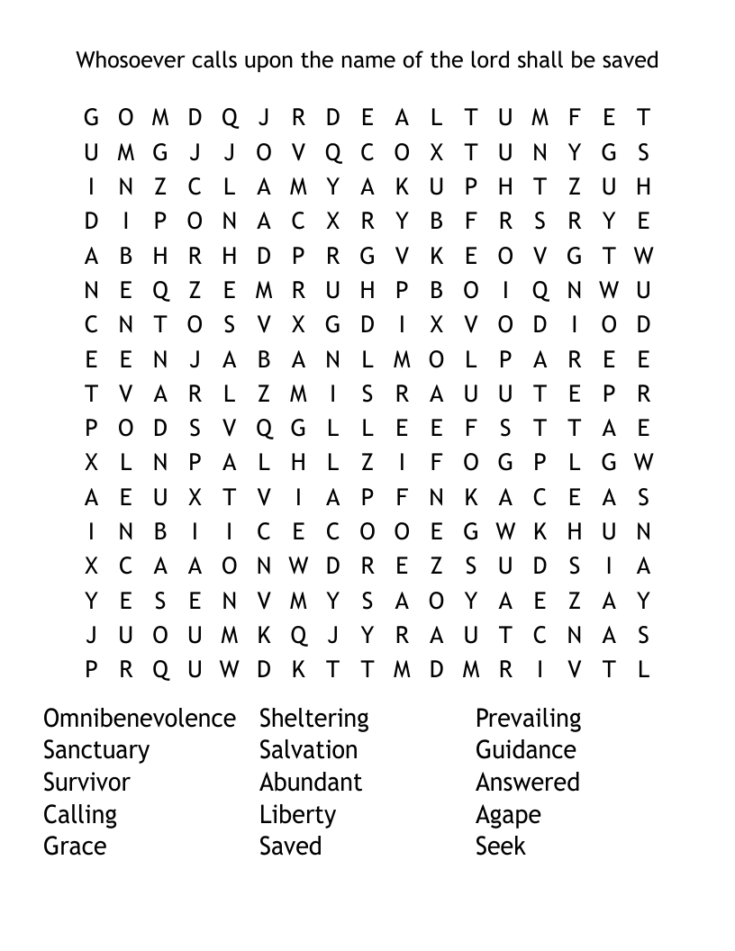 Whosoever calls upon the name of the lord shall be saved Word Search