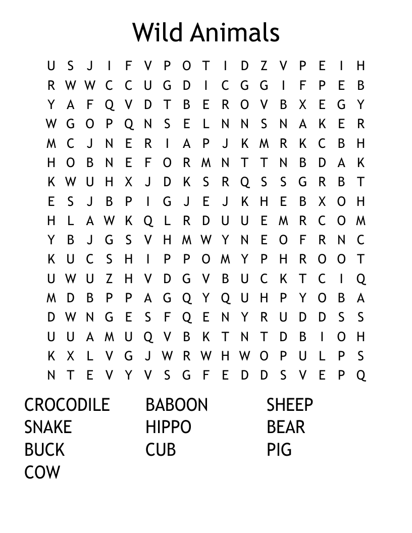 Wild Animals Word Search
