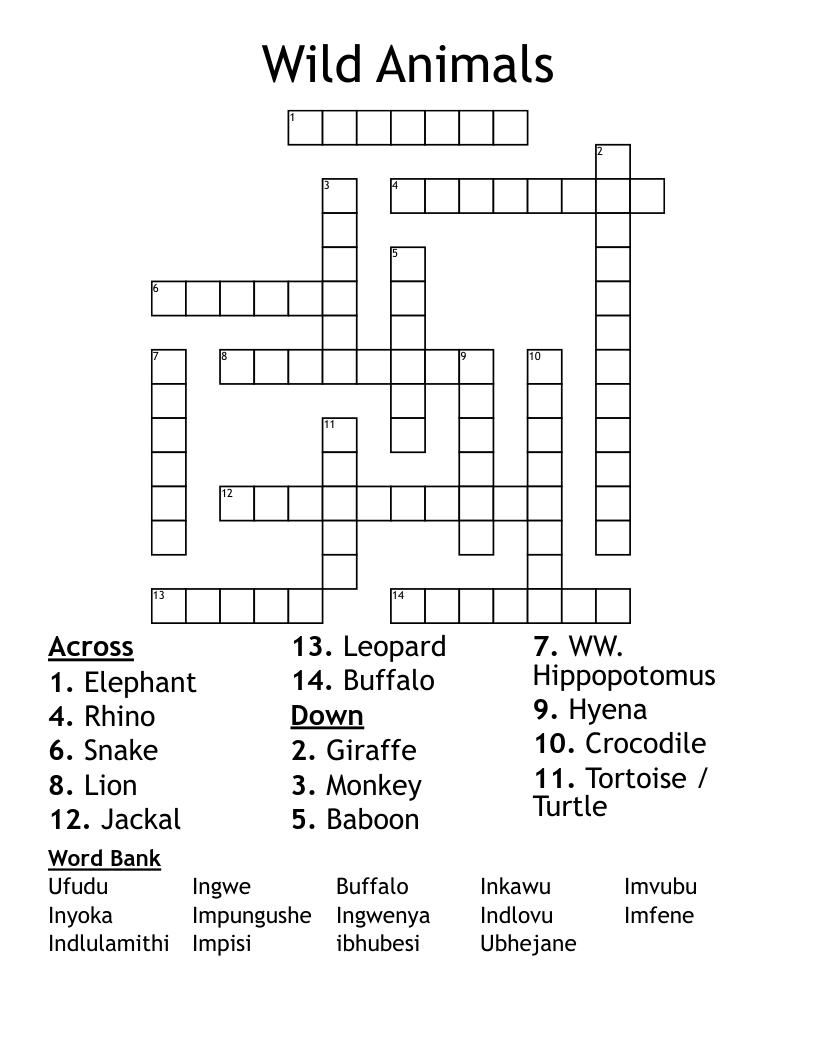 Wild Animals Crossword WordMint