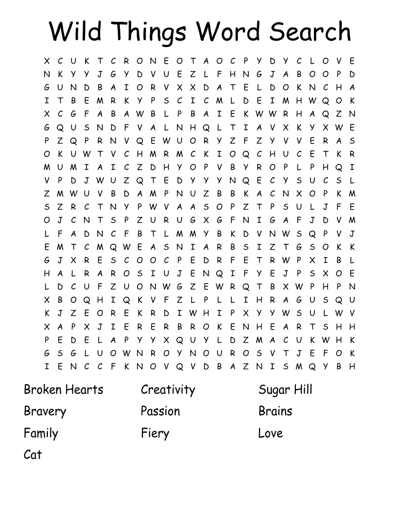 Wild Things Word Search