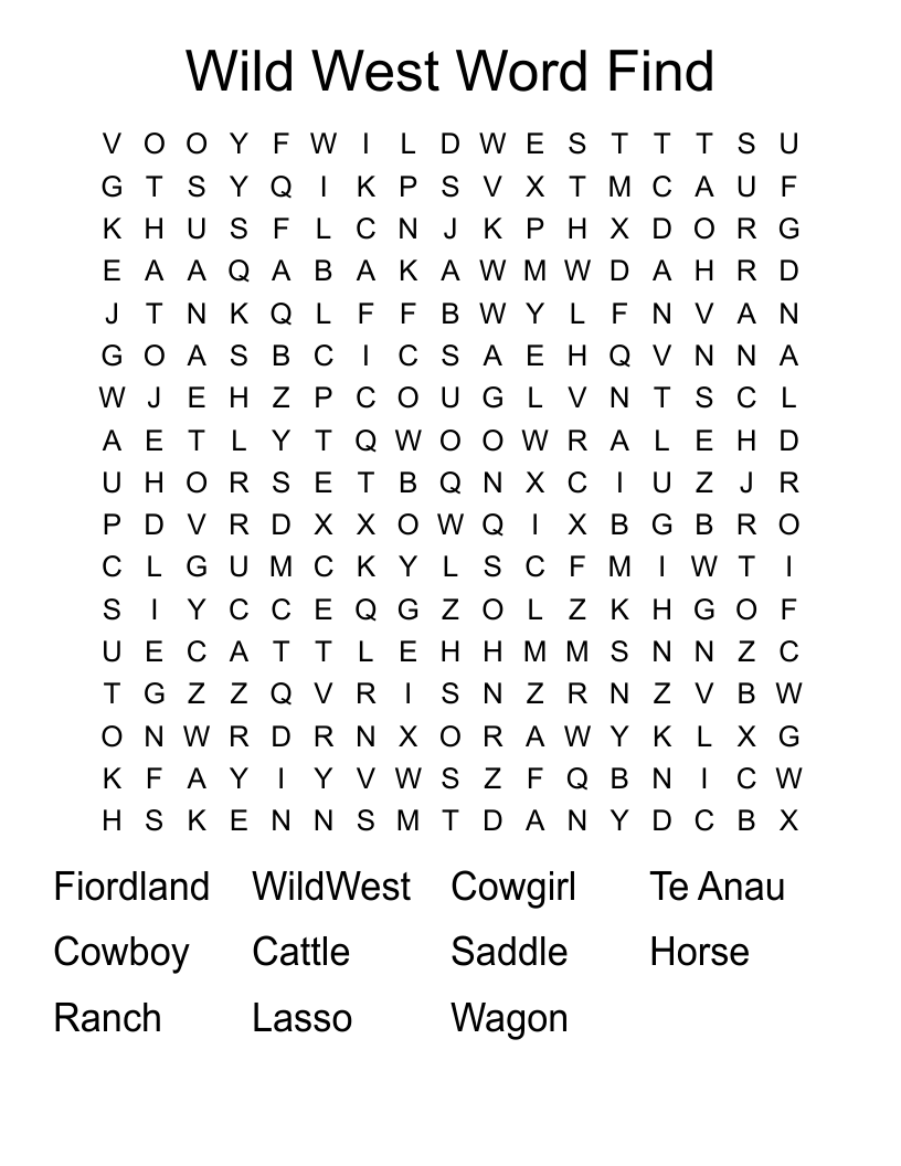 Wild West Word Find Word Search