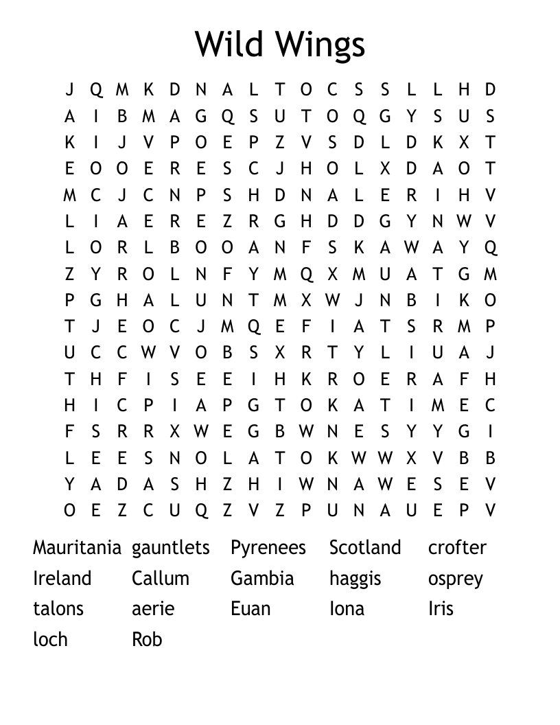Wild Wings Word Search