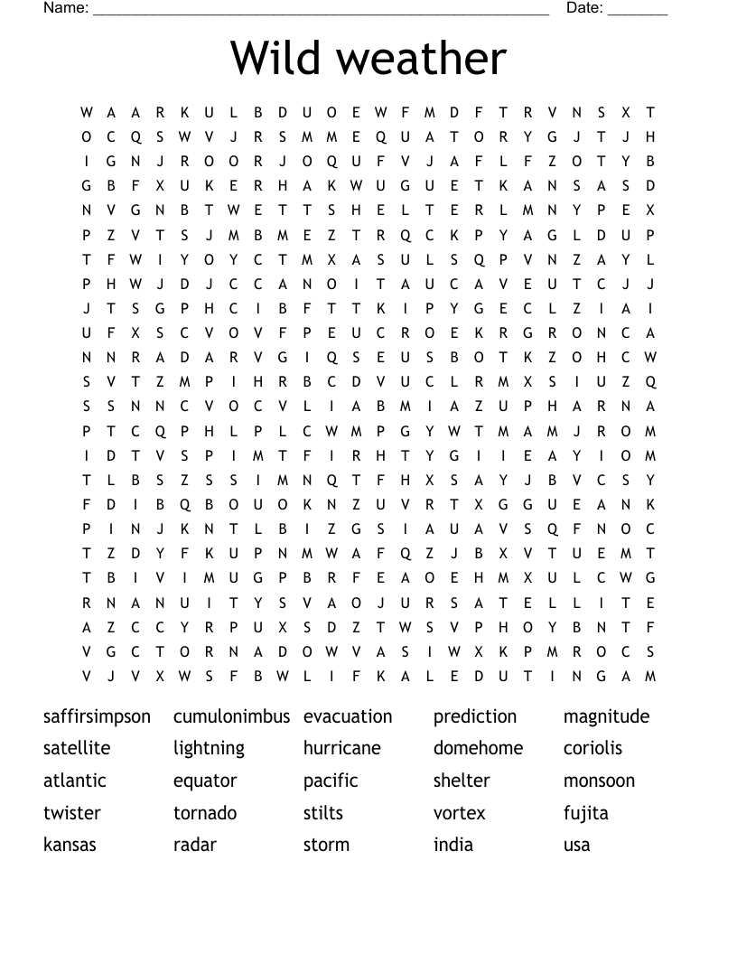Wild Weather Word Search WordMint