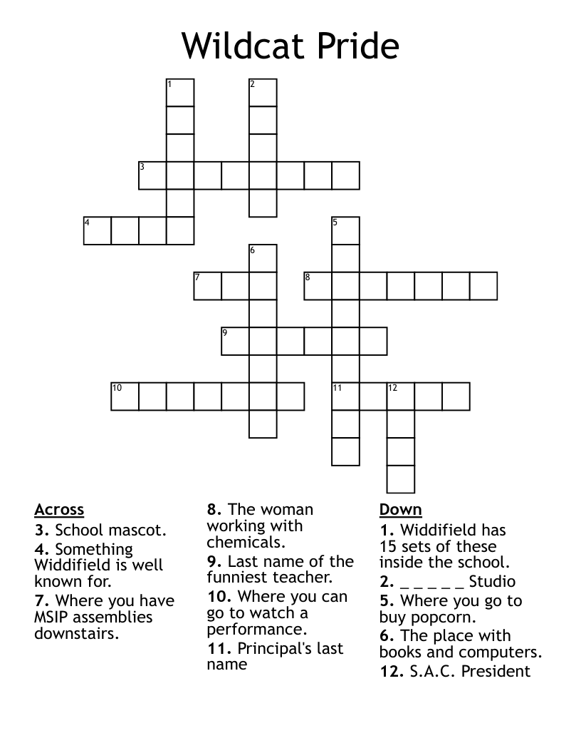 Wildcat Pride Crossword WordMint