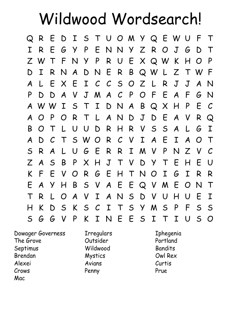 Wildwood Wordsearch!