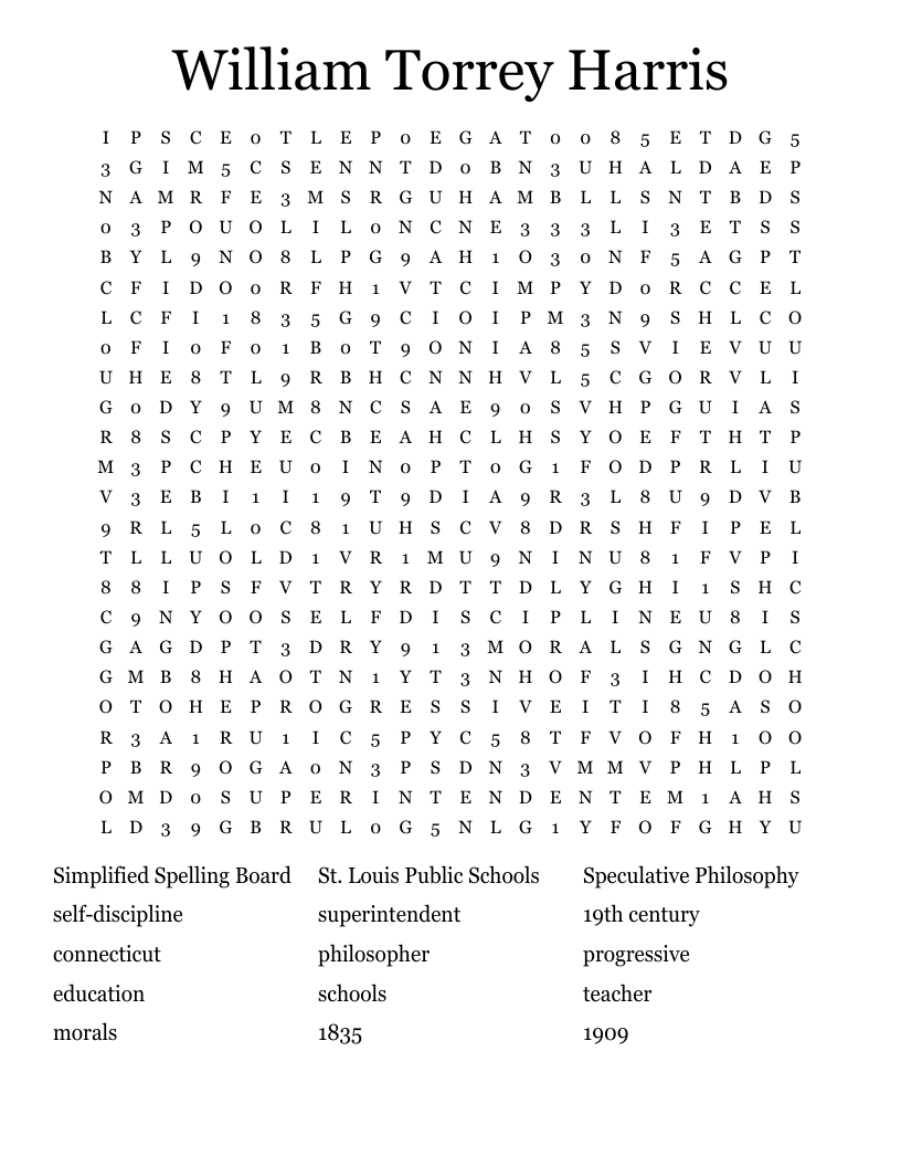 William Torrey Harris  Word Search