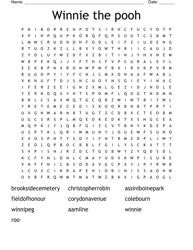 Winnie the pooh Word Search