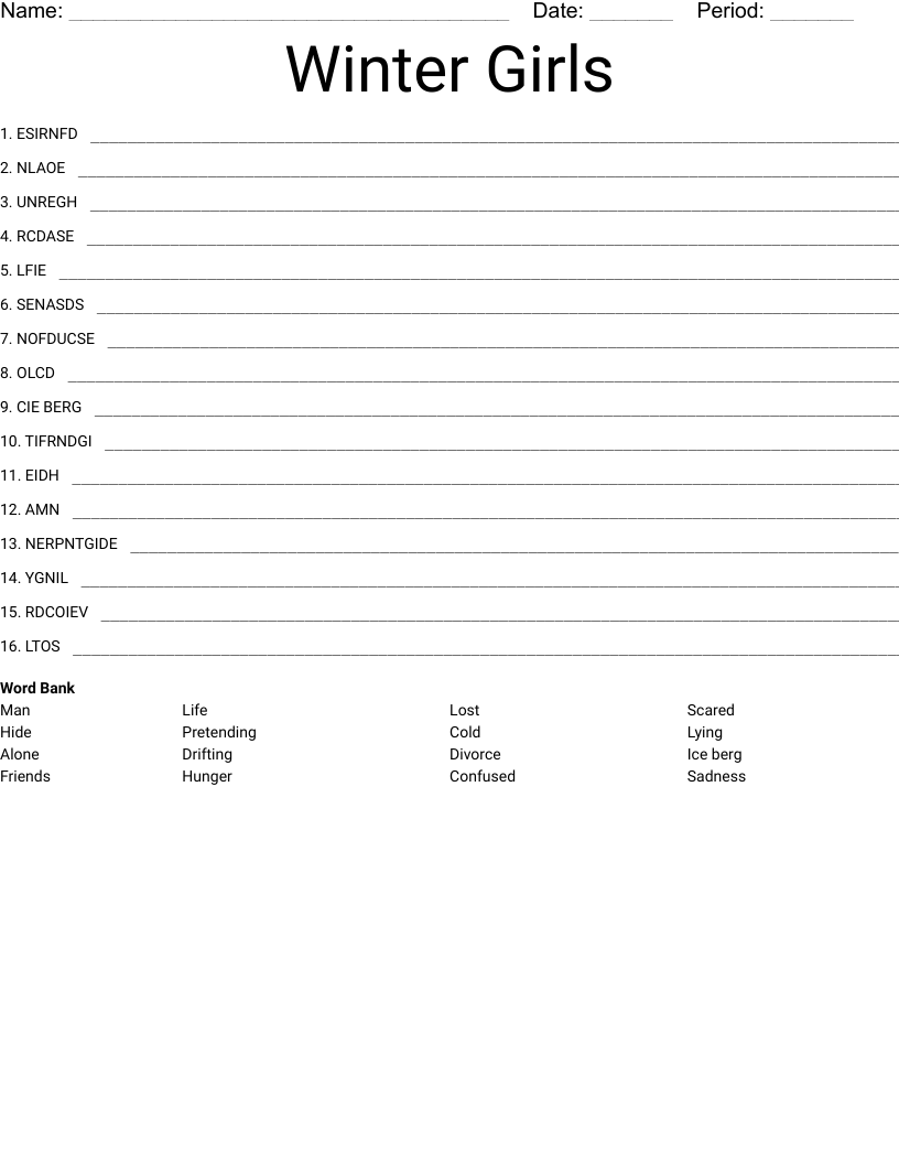Winter Girls Word Scramble