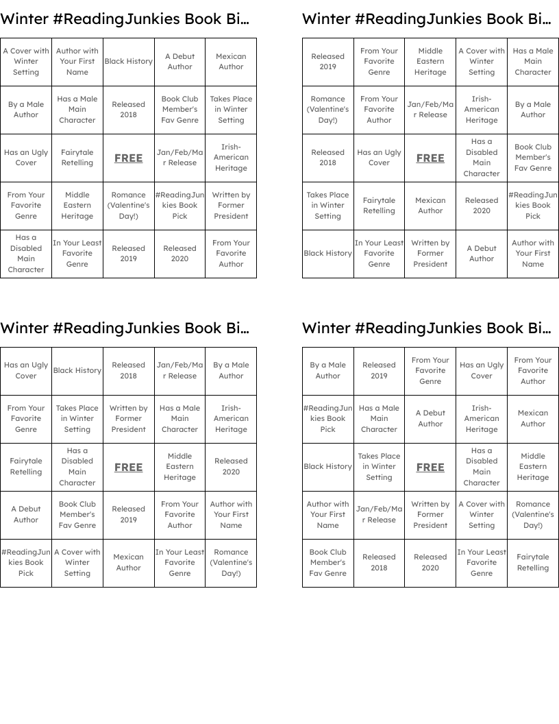 Winter #ReadingJunkies Book Bingo