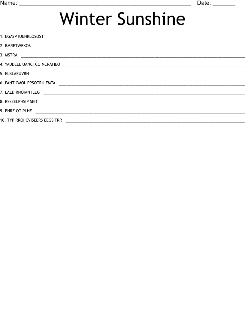 Winter Sunshine Word Scramble