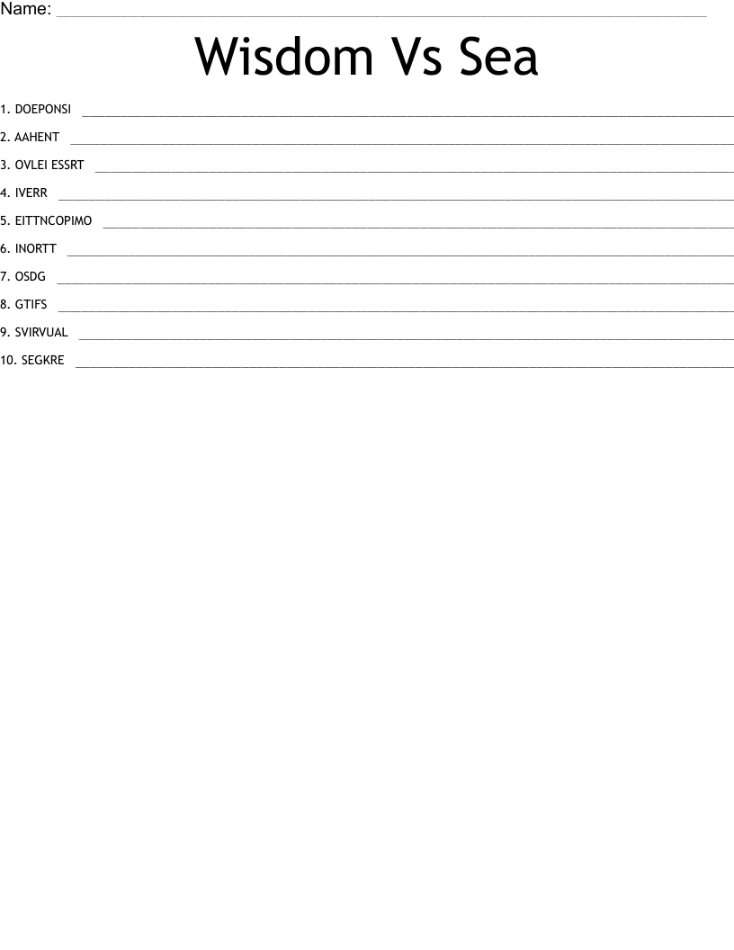 Wisdom Vs Sea  Word Scramble
