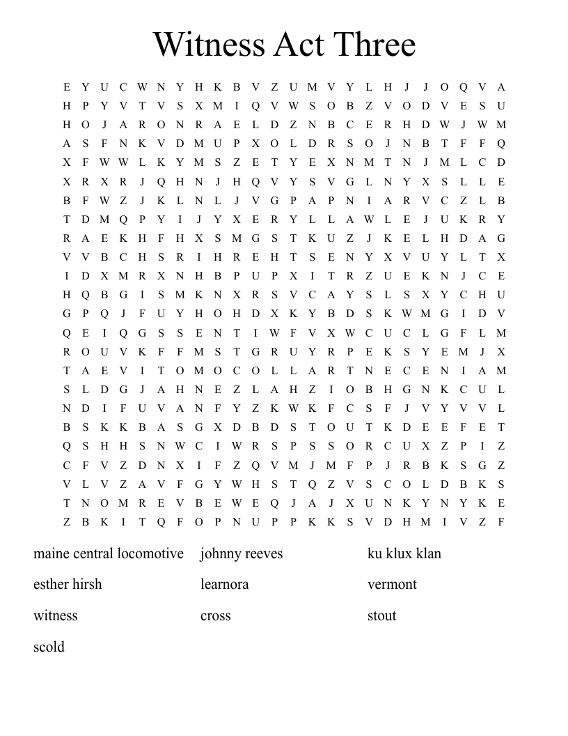 Witness Act Three Word Search