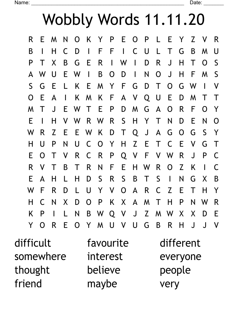 Wobbly Words  11.11.20 Word Search