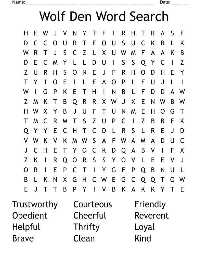 Wolf Den Word Search WordMint