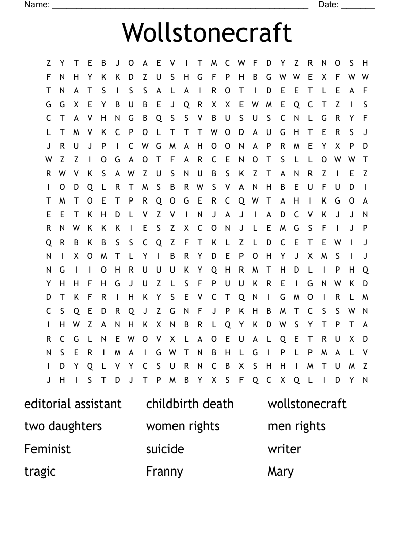 Wollstonecraft Word Search