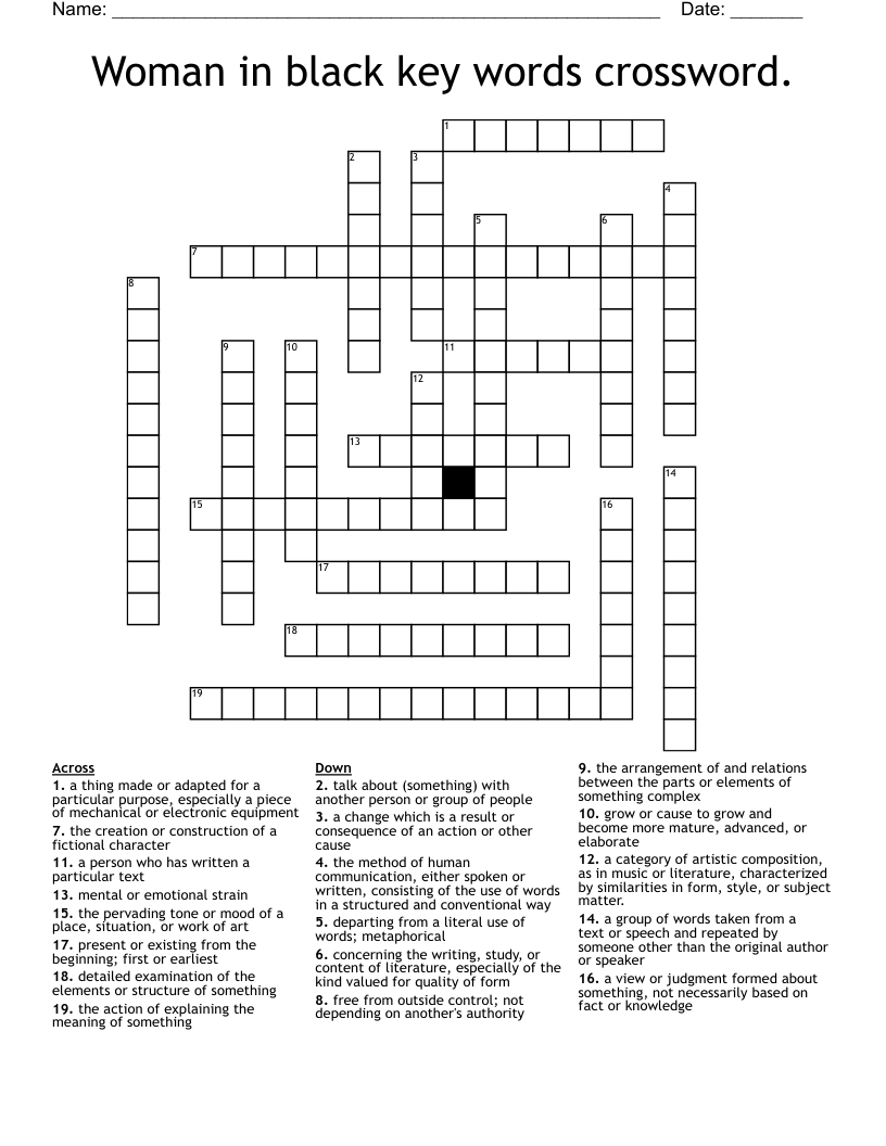 Woman in black key words crossword.