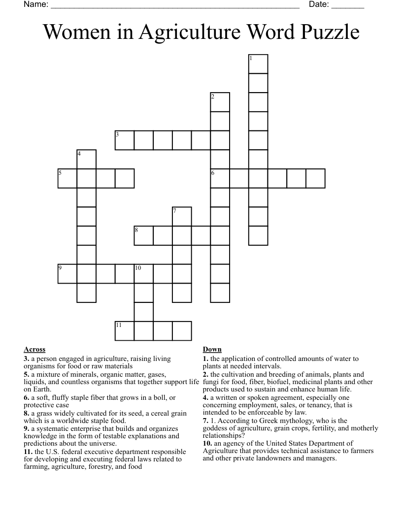 Women In Agriculture Word Puzzle Crossword WordMint