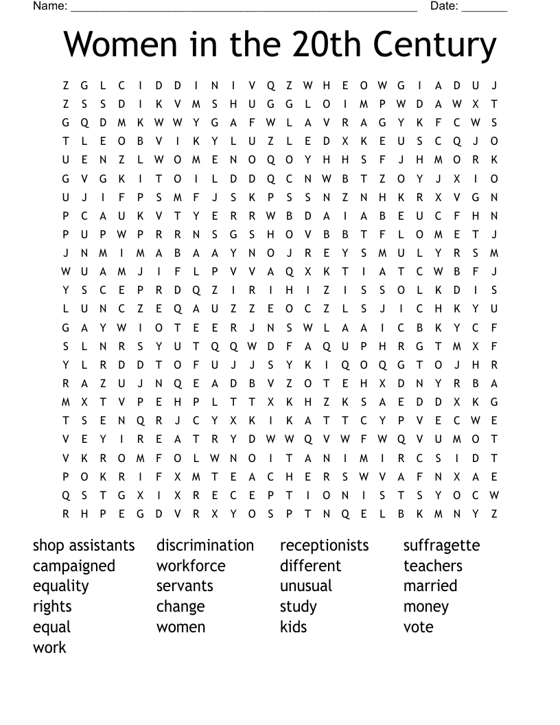 Women in the 20th Century Word Search