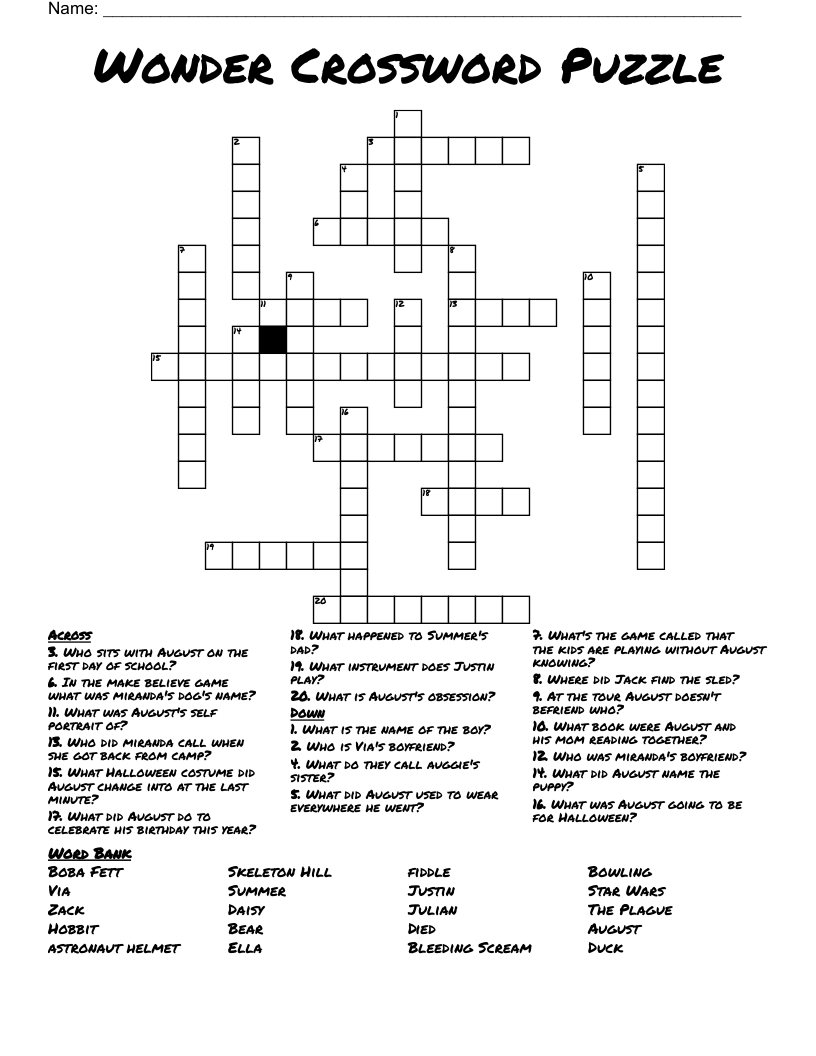 Wonder Crossword Puzzle WordMint