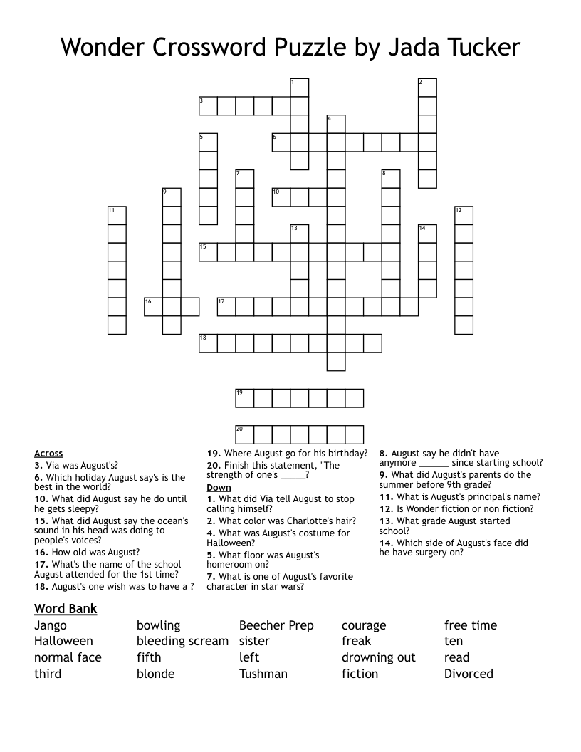Wonder Crossword Puzzle By Jada Tucker WordMint