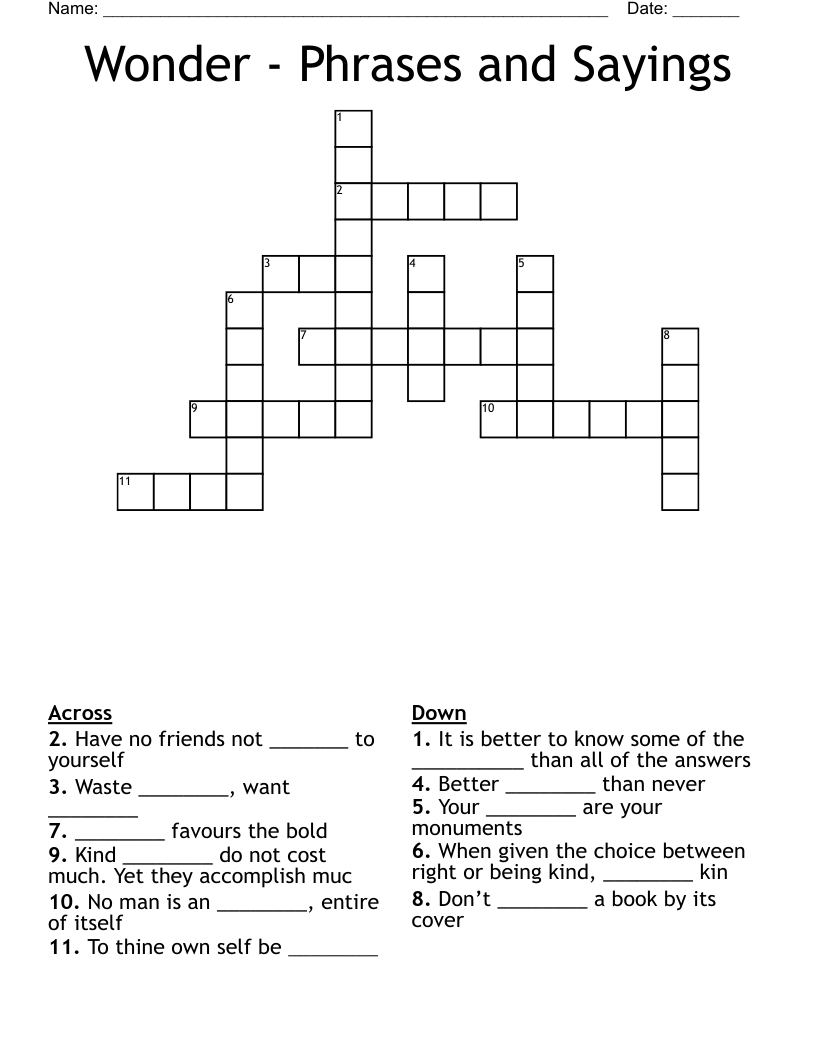 Wonder Phrases and Sayings Crossword WordMint Wonder Phrases and Sayings Crossword WordMint