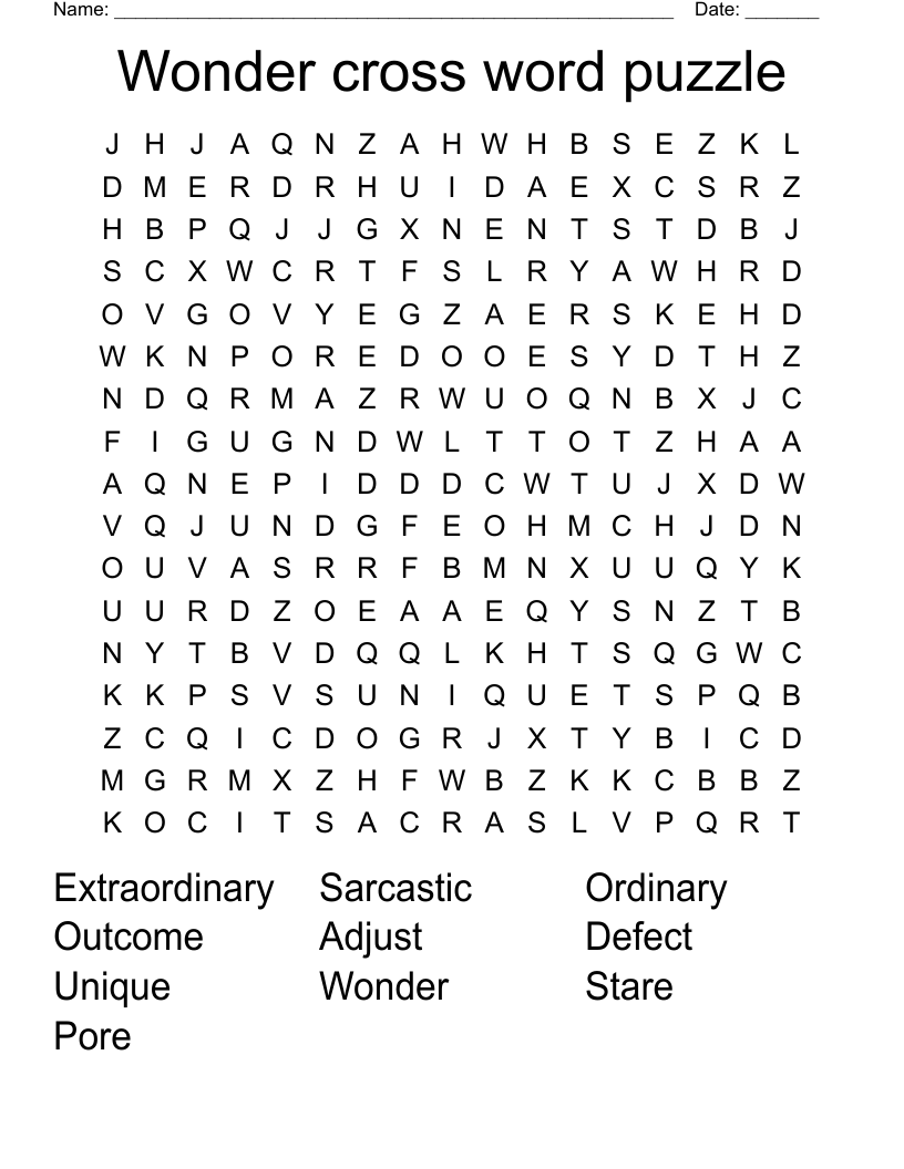 Wonder cross word puzzle Word Search