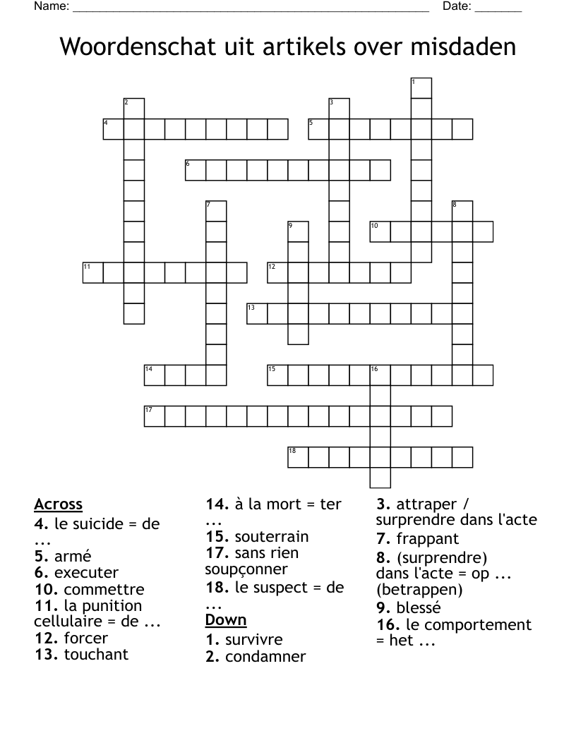 Woordenschat uit artikels over misdaden Crossword