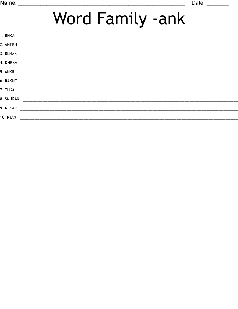 Word Family ank Word Scramble WordMint