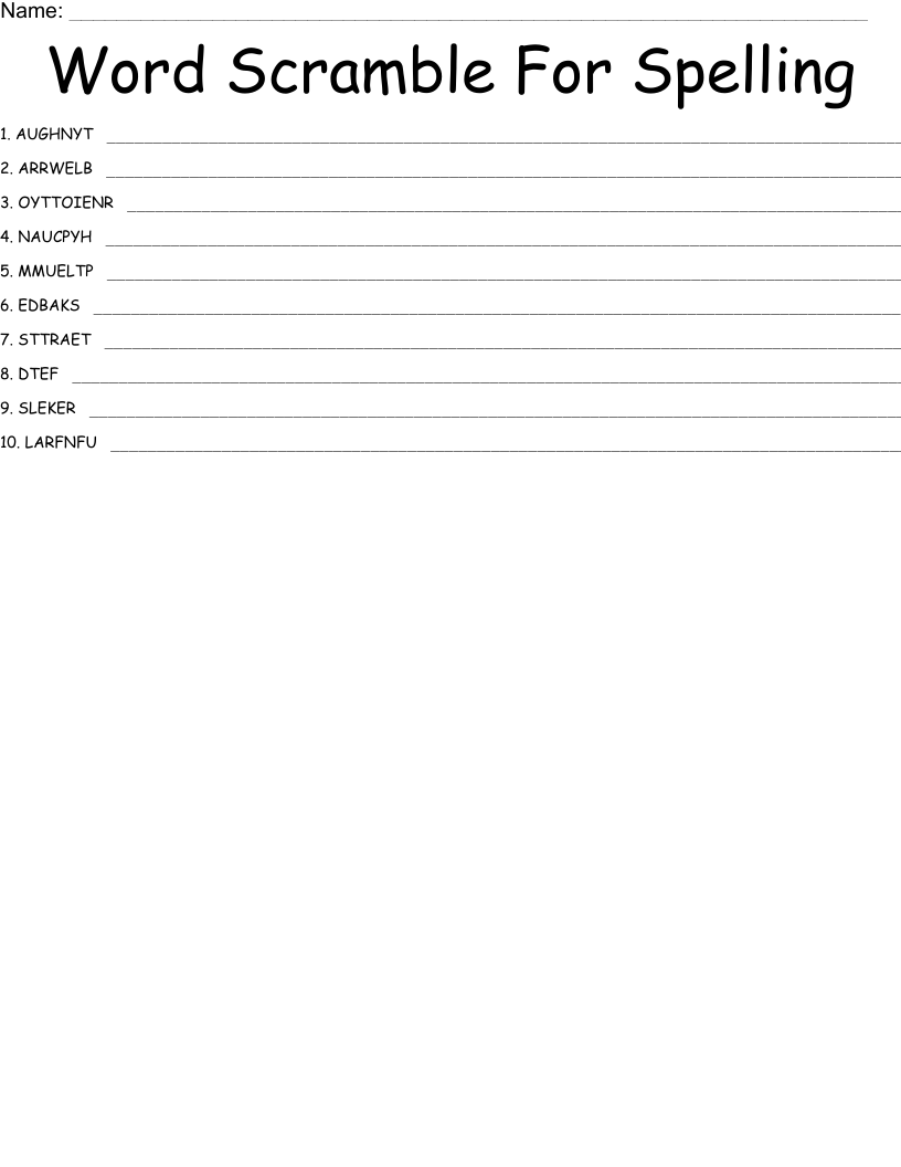 Word Scramble For Spelling