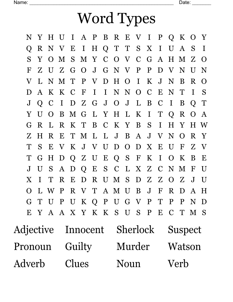 Word Types Word Search