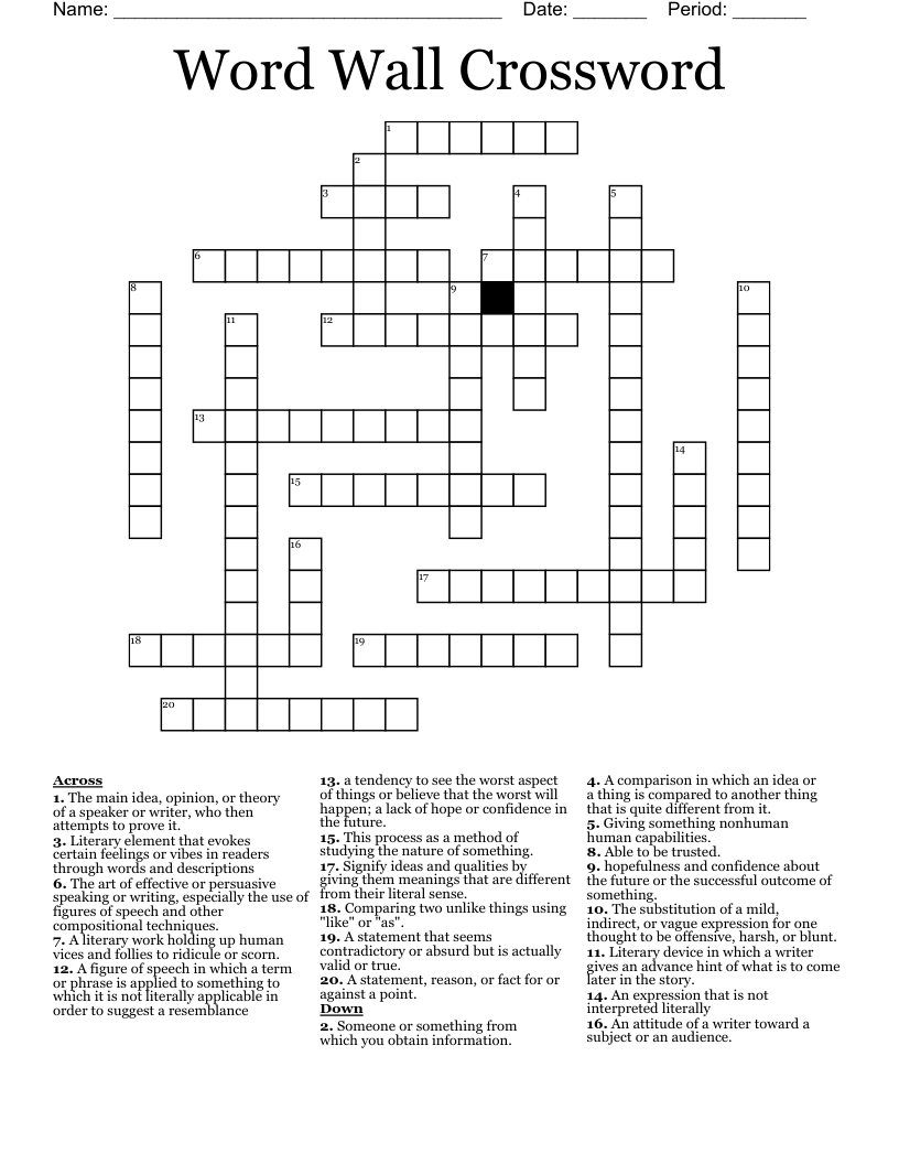 Word Wall Crossword