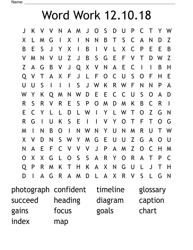 Word Work 12.10.18 Word Search