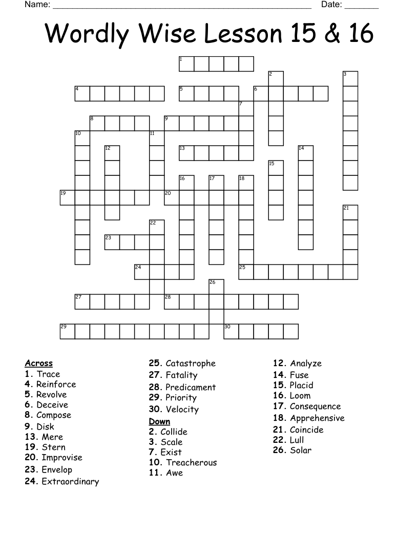 Wordly Wise Lesson 15 16 Crossword WordMint