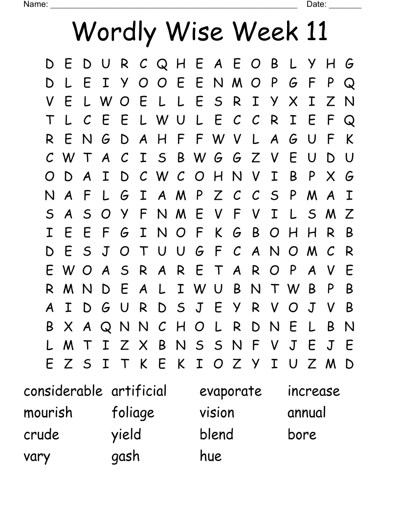 Wordly Wise Week 11 Word Search