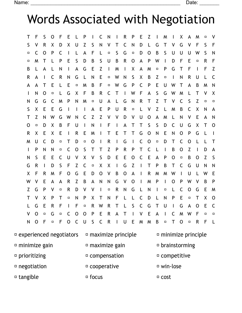 Words Associated with Negotiation  Word Search