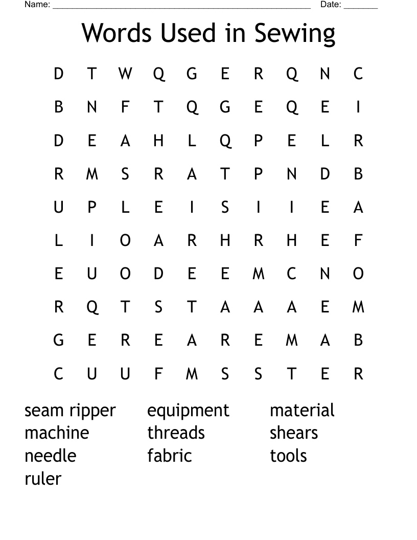 Words Used in Sewing Word Search WordMint