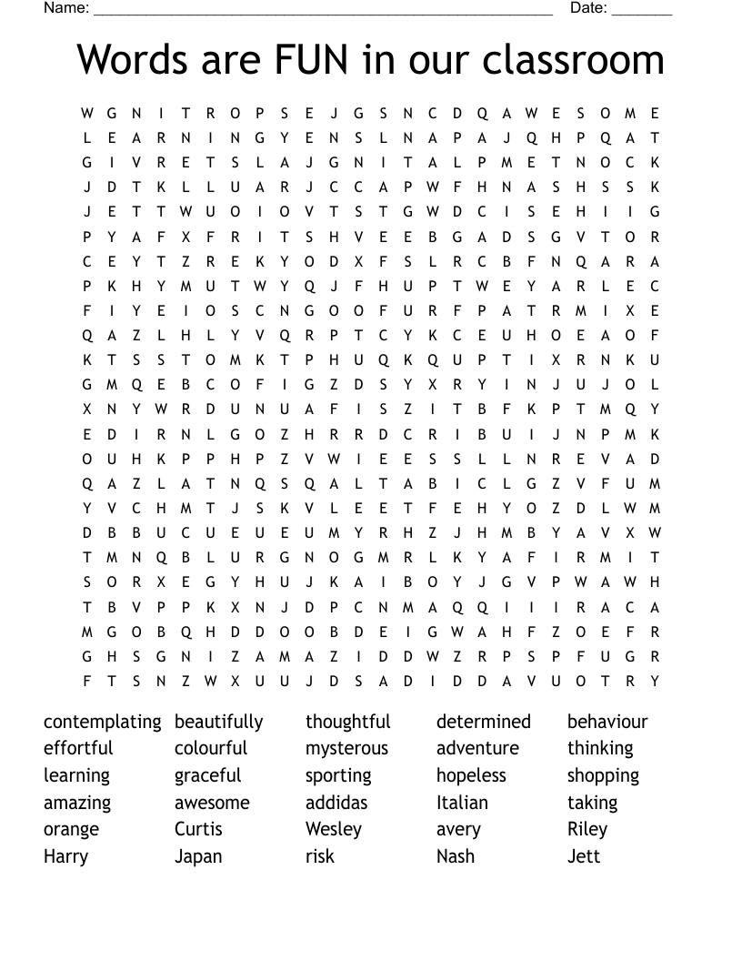 Words are FUN in our classroom Word Search