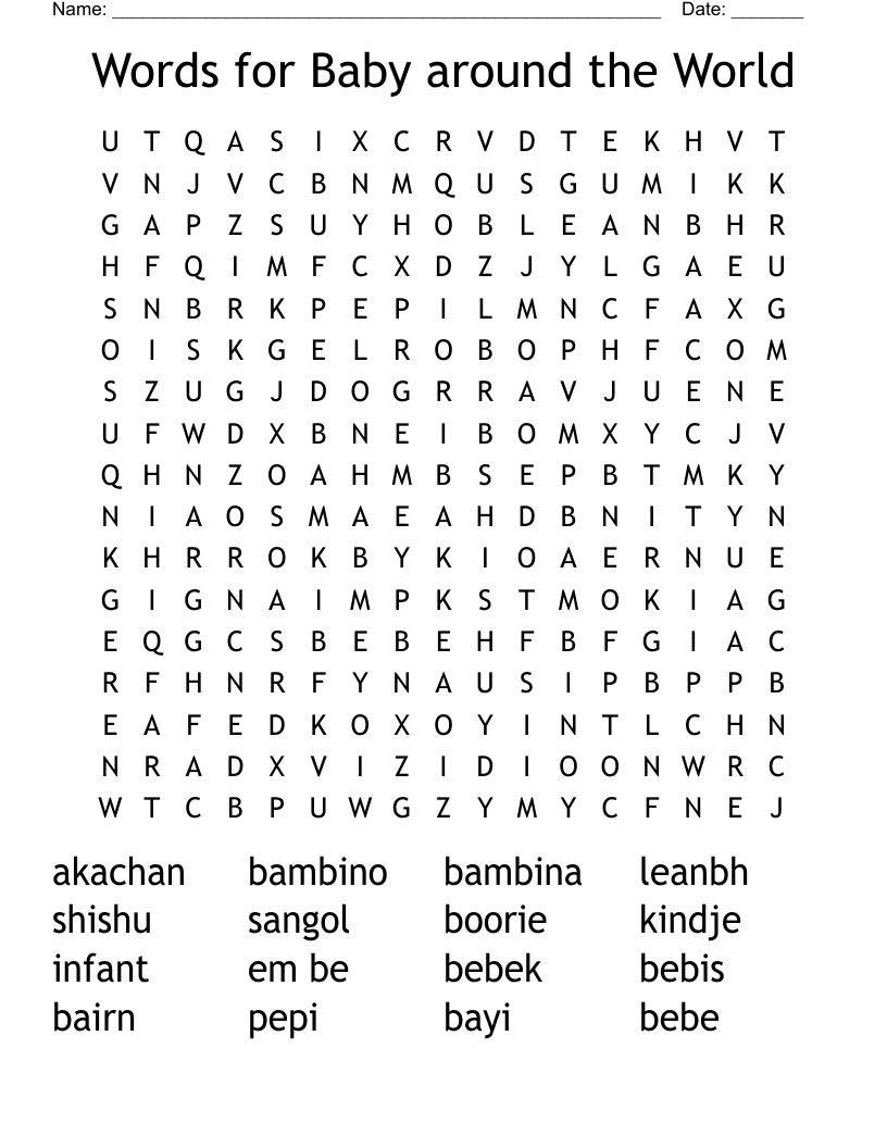 Words for Baby around the World Word Search