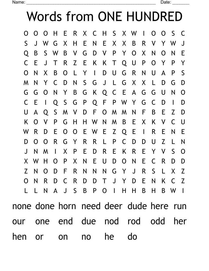Words from ONE HUNDRED Word Search