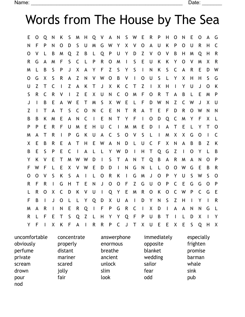 Words from The House by The Sea Word Search