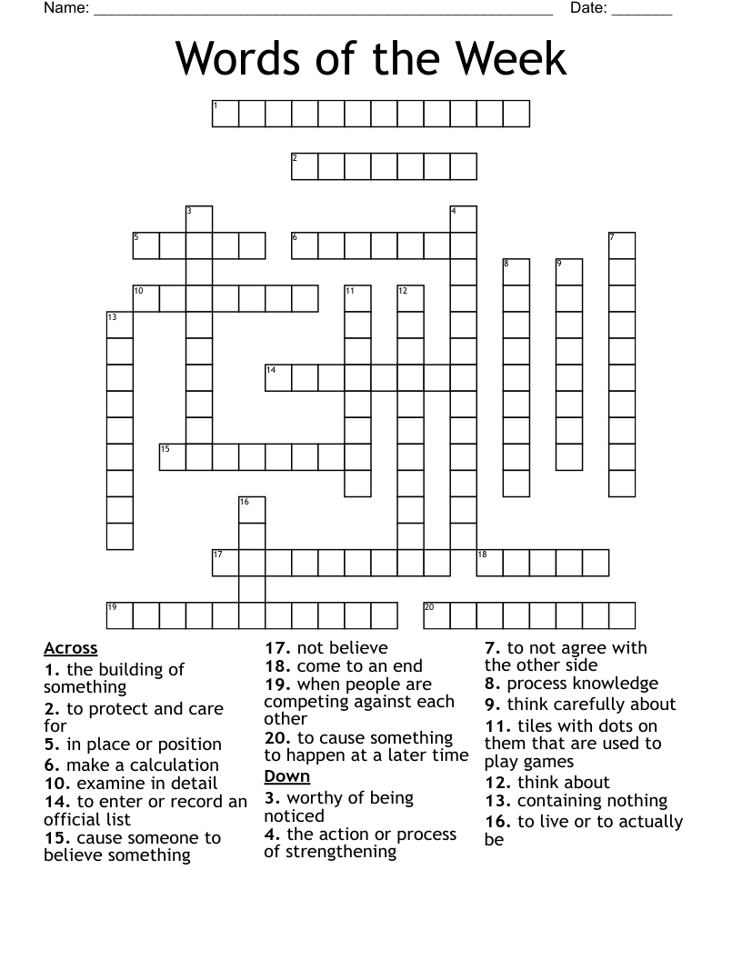 Words of the Week Crossword