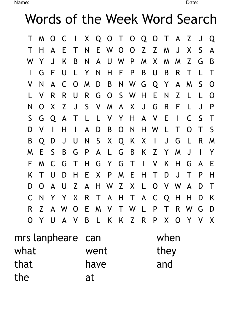 Words of the Week Word Search